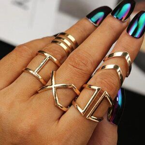 5 Pack Boho Gold Minimalist Geometric Metal Stacking‎ Rings Set